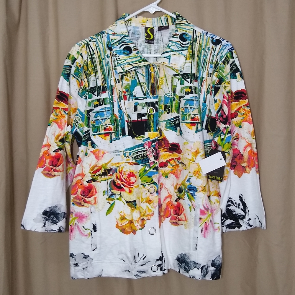 Spartelle NWT boat harbor scene jersey kni…
